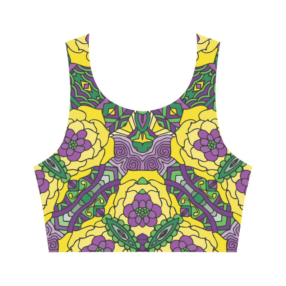 Mariager, Mardi Gras yellow purple green Women's Crop Top (Model T42)