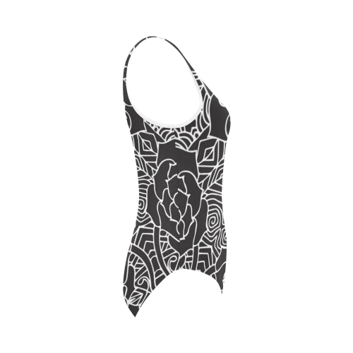 Mariager-Black & White- rose flowers Vest One Piece Swimsuit (Model S04)