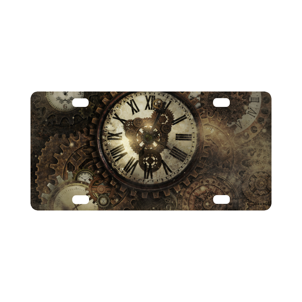Vintage Steampunk Clocks Classic License Plate