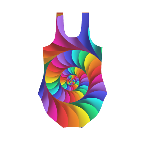 Psychedelic Rainbow Spiral Vest One Piece Swimsuit (Model S04)