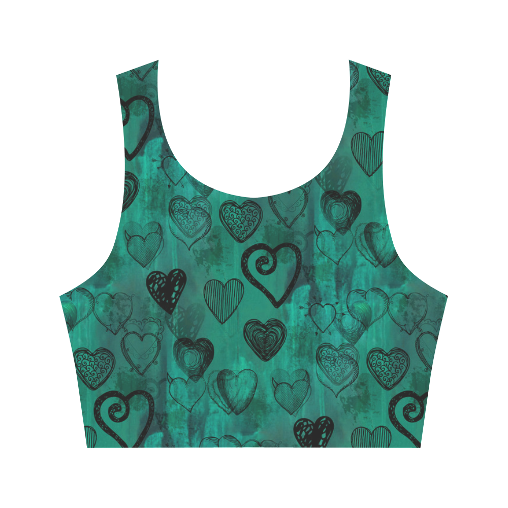 Turquoise Hearts Women's Crop Top (Model T42)