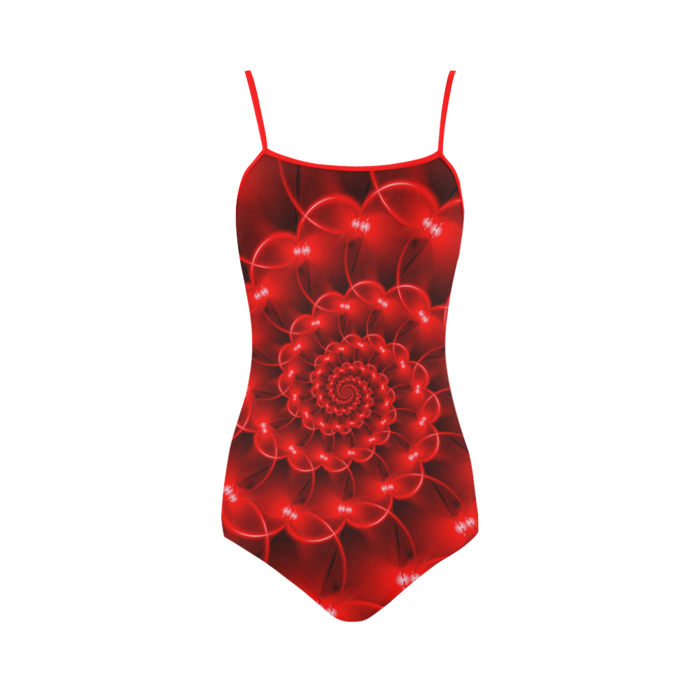 Glossy Red Spiral Fractal Strap Swimsuit ( Model S05)