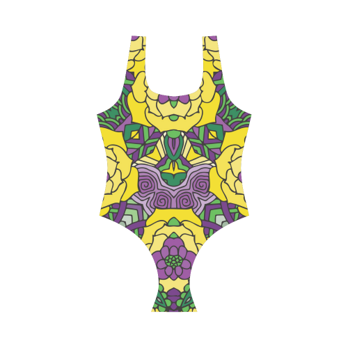 Mariager, Mardi Gras yellow purple green Vest One Piece Swimsuit (Model S04)