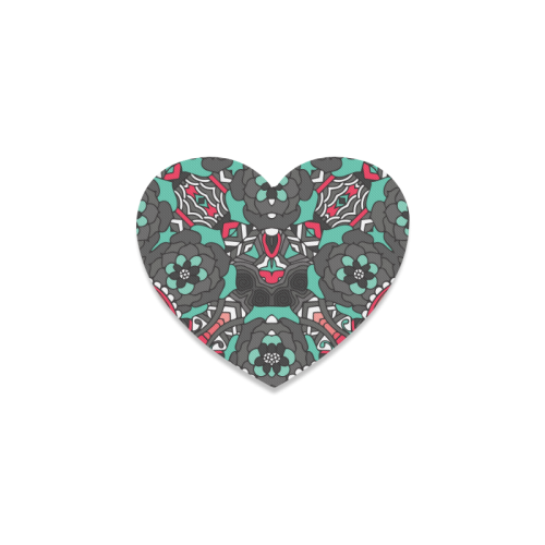 Mariager - black pink & teal - rose flowers Heart Coaster