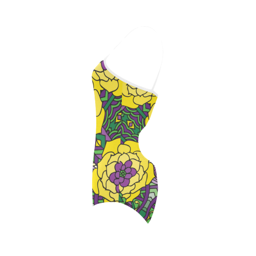 Mariager, Mardi Gras yellow purple green Strap Swimsuit ( Model S05)