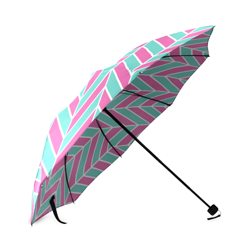 Pink White Turquoise Herringbone Foldable Umbrella (Model U01)