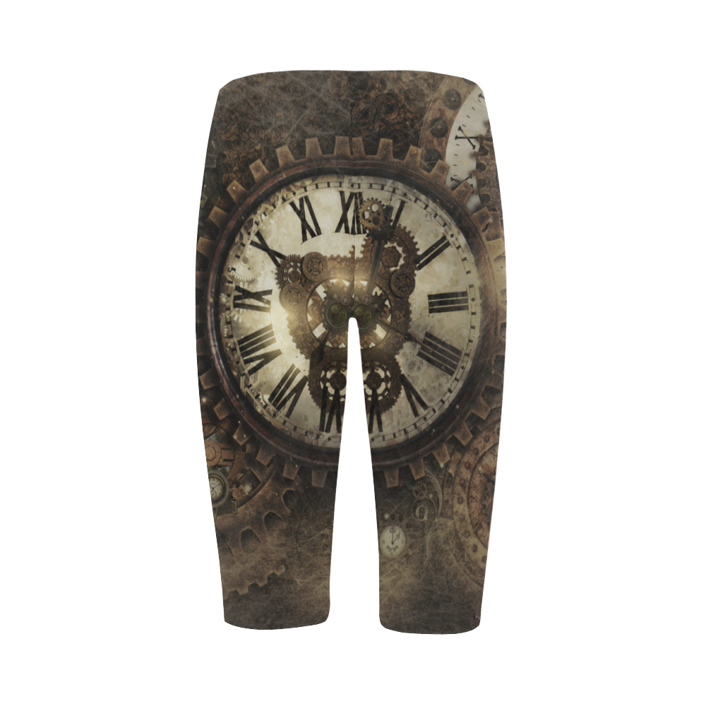 Vintage Steampunk Clocks Hestia Cropped Leggings (Model L03)