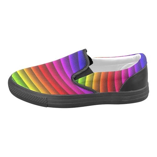 Glossy Rainbow Stripes Women's Unusual Slip-on Canvas Shoes (Model 019)