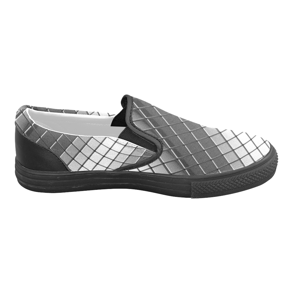 Abstract 3d Silver Chrome Cubes Women's Unusual Slip-on Canvas Shoes (Model 019)