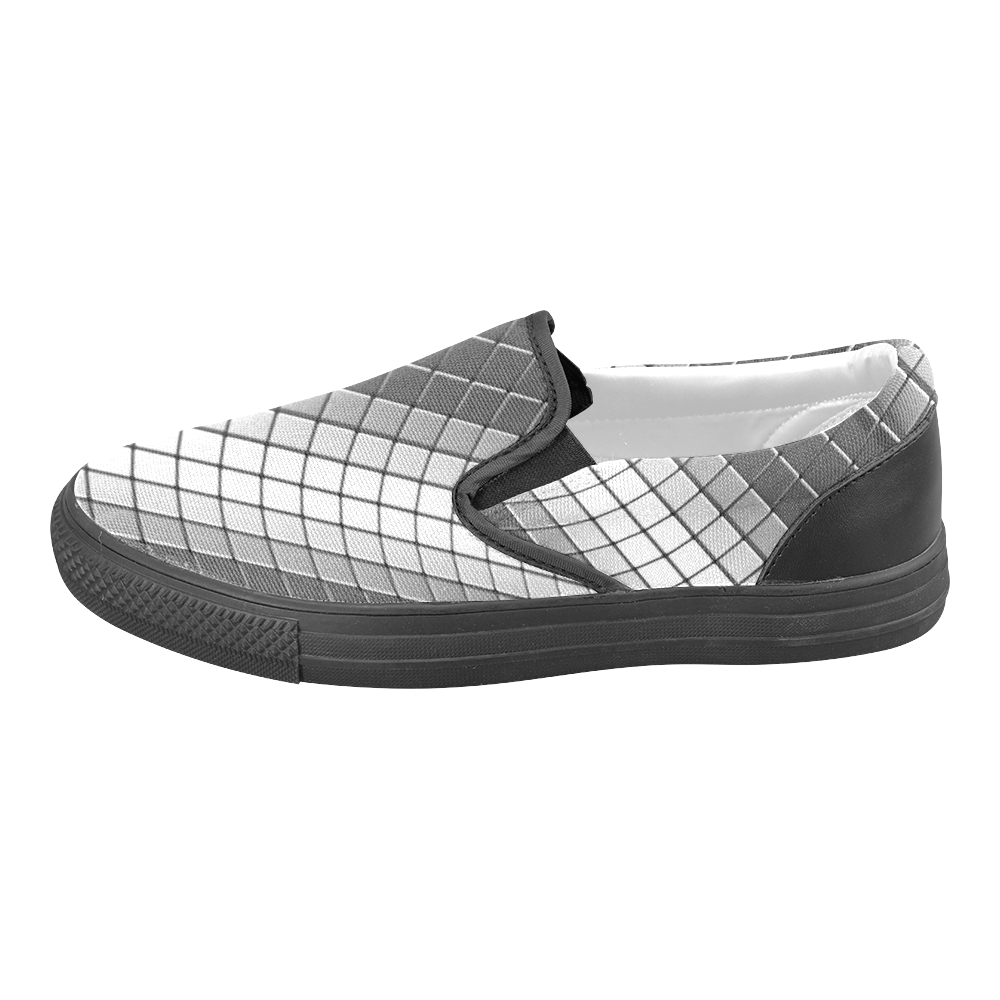 Abstract 3d Silver Chrome Cubes Women's Unusual Slip-on Canvas Shoes (Model 019)