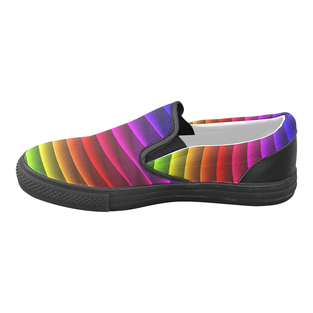 Glossy Rainbow Stripes Men's Unusual Slip-on Canvas Shoes (Model 019)