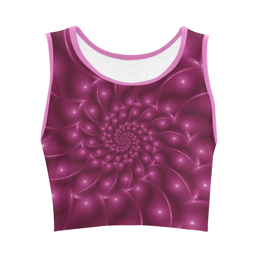 Glossy Plum Pink Spiral Fractal Women's Crop Top (Model T42)