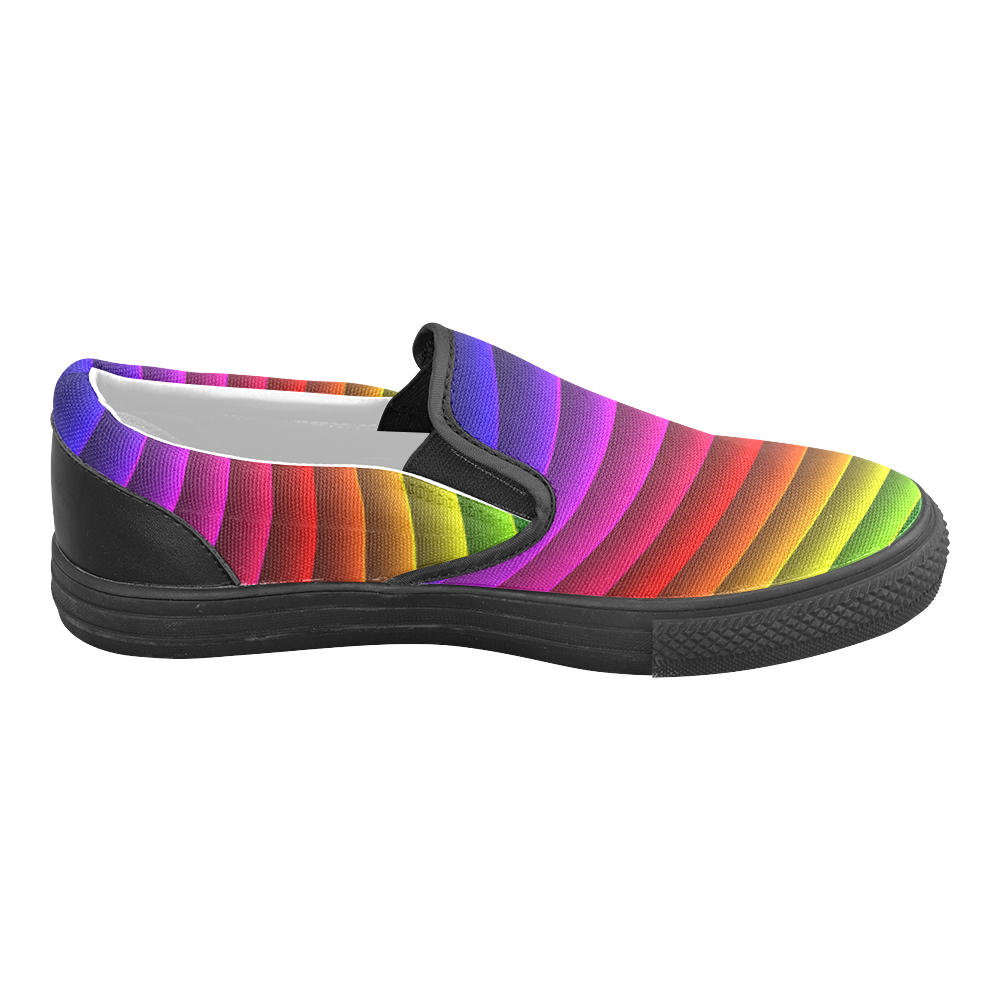 Glossy Rainbow Stripes Men's Unusual Slip-on Canvas Shoes (Model 019)