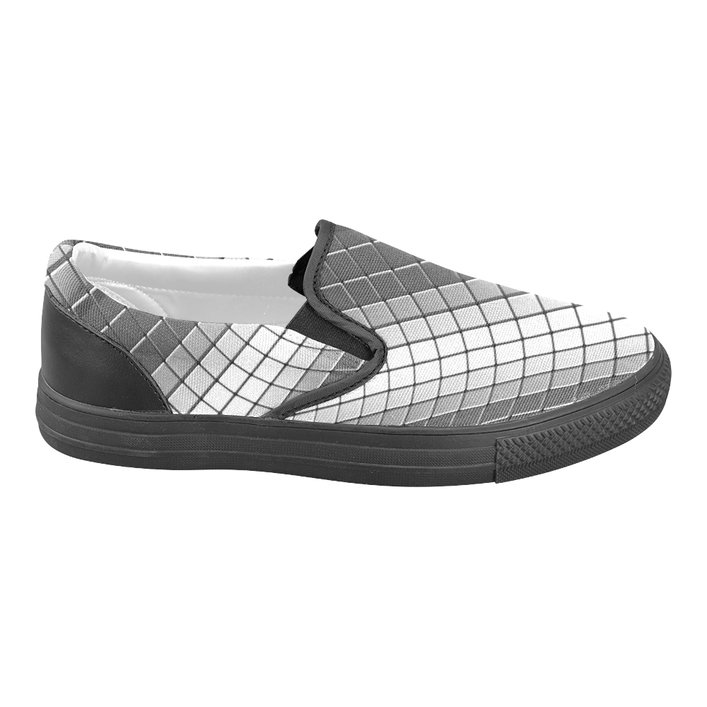 Abstract 3d Silver Chrome Cubes Women's Unusual Slip-on Canvas Shoes (Model 019)