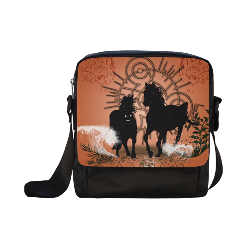 Black horses Crossbody Nylon Bags (Model 1633)