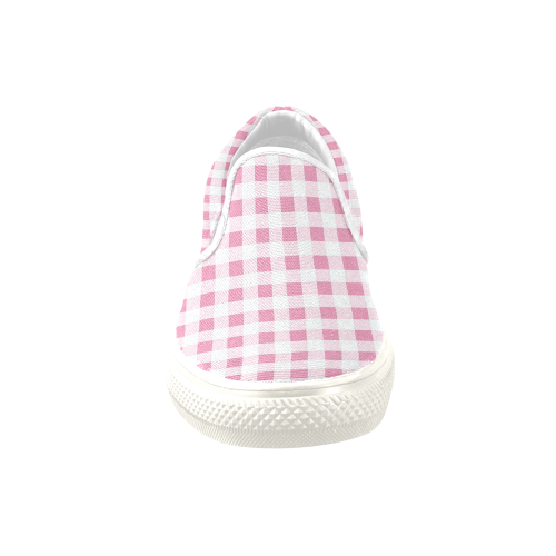Petal Pink Gingham Women's Unusual Slip-on Canvas Shoes (Model 019)