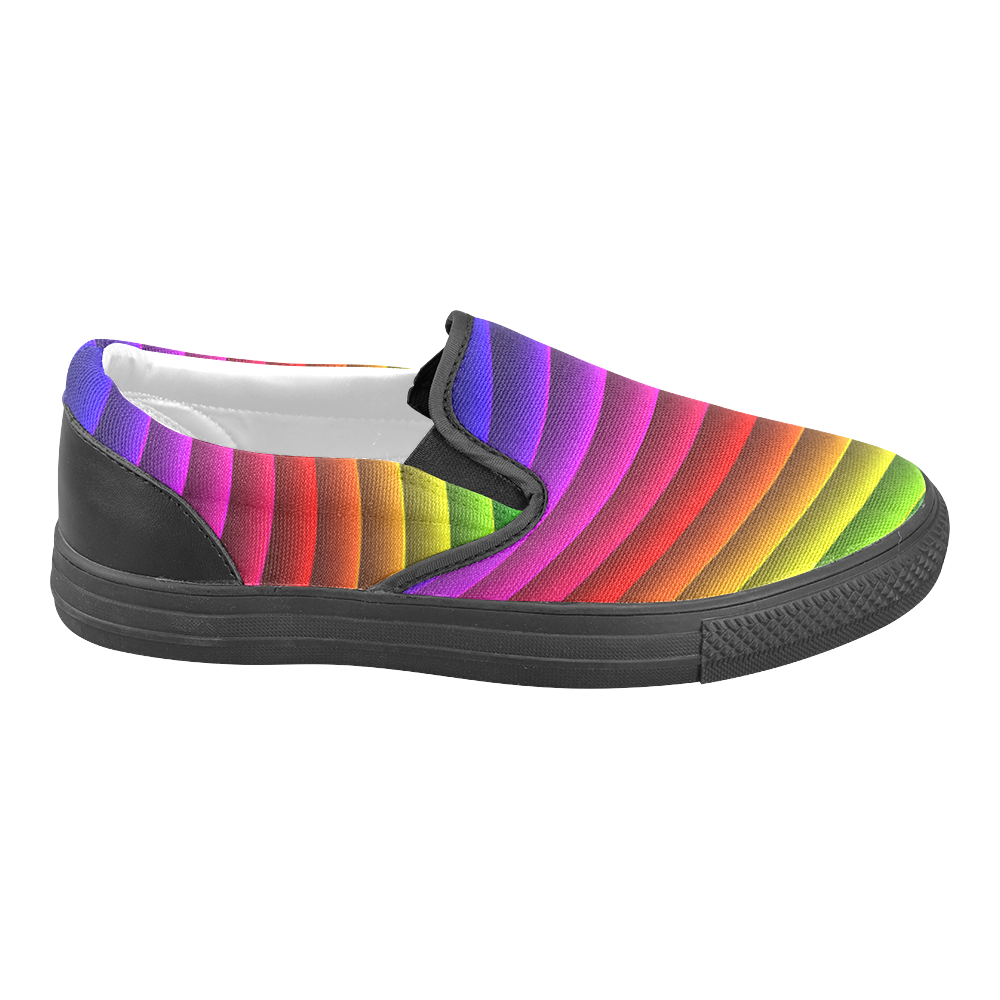 Glossy Rainbow Stripes Women's Unusual Slip-on Canvas Shoes (Model 019)