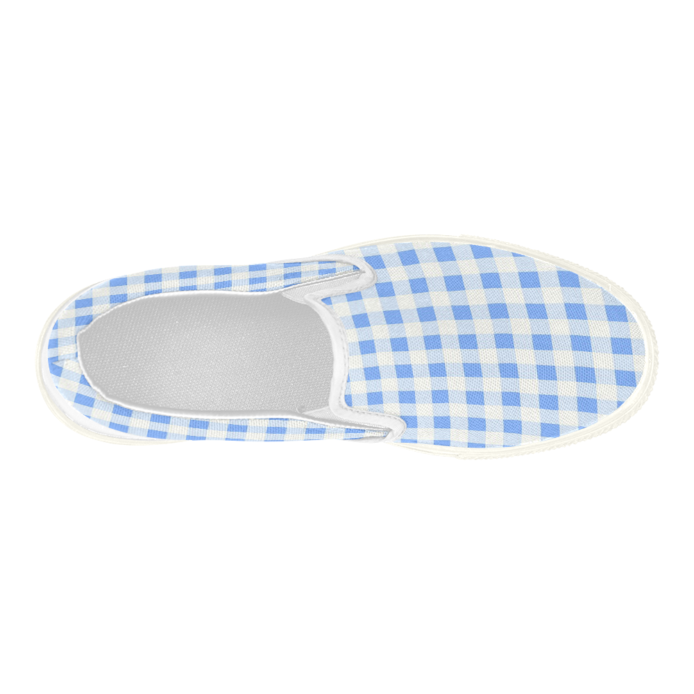Sky Blue Gingham Women's Slip-on Canvas Shoes (Model 019)