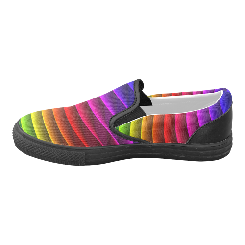 Glossy Rainbow Stripes Women's Unusual Slip-on Canvas Shoes (Model 019)