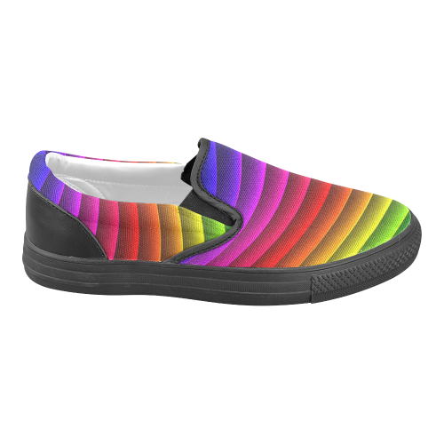 Glossy Rainbow Stripes Men's Unusual Slip-on Canvas Shoes (Model 019)