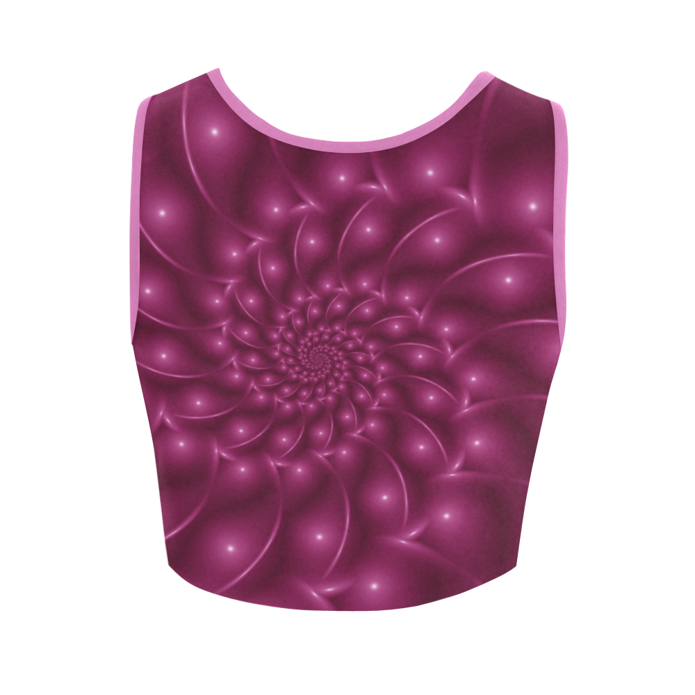 Glossy Plum Pink Spiral Fractal Women's Crop Top (Model T42)