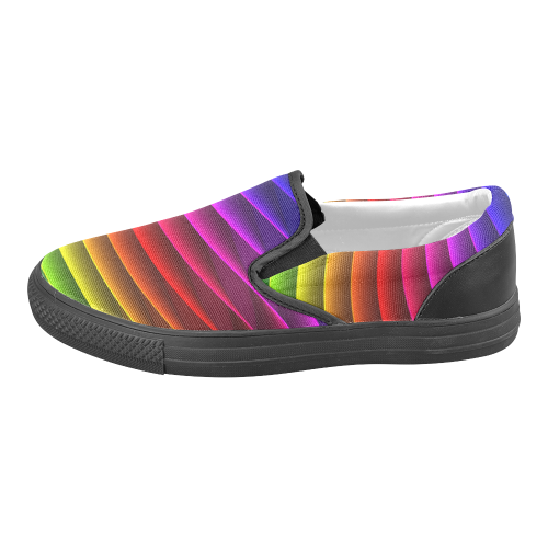 Glossy Rainbow Stripes Men's Unusual Slip-on Canvas Shoes (Model 019)