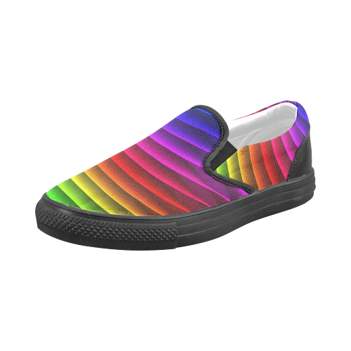 Glossy Rainbow Stripes Men's Slip-on Canvas Shoes (Model 019)