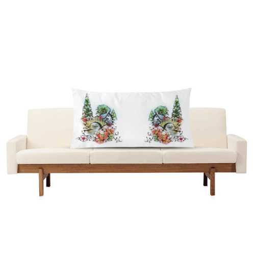 Vintage Home and Flower Garden with Bridge Rectangle Pillow Case 20"x36"(Twin Sides)