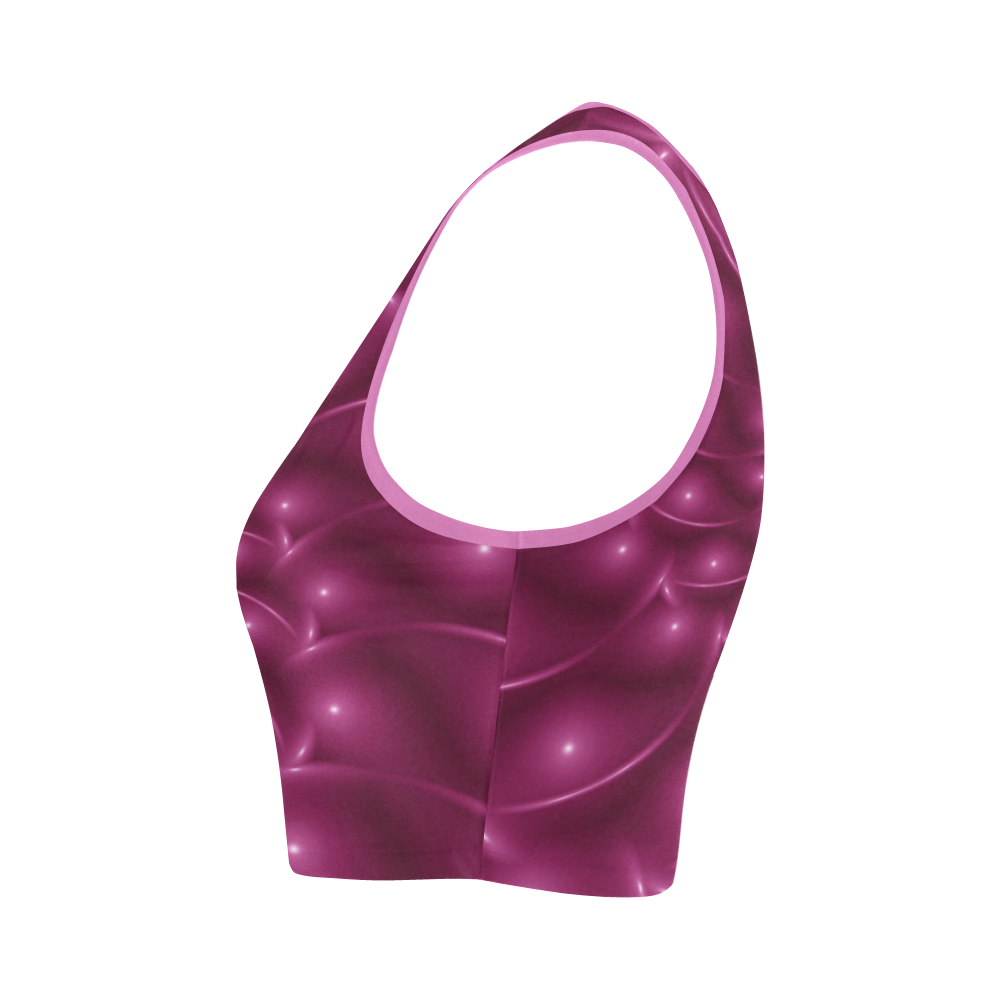 Glossy Plum Pink Spiral Fractal Women's Crop Top (Model T42)