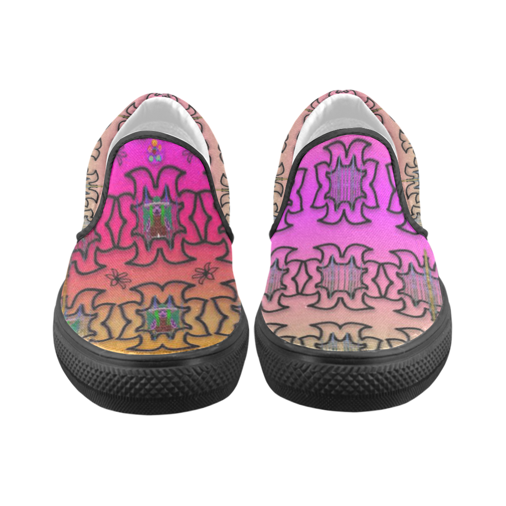 Butterflyes and decorative flowers reach the sky Men's Unusual Slip-on Canvas Shoes (Model 019)