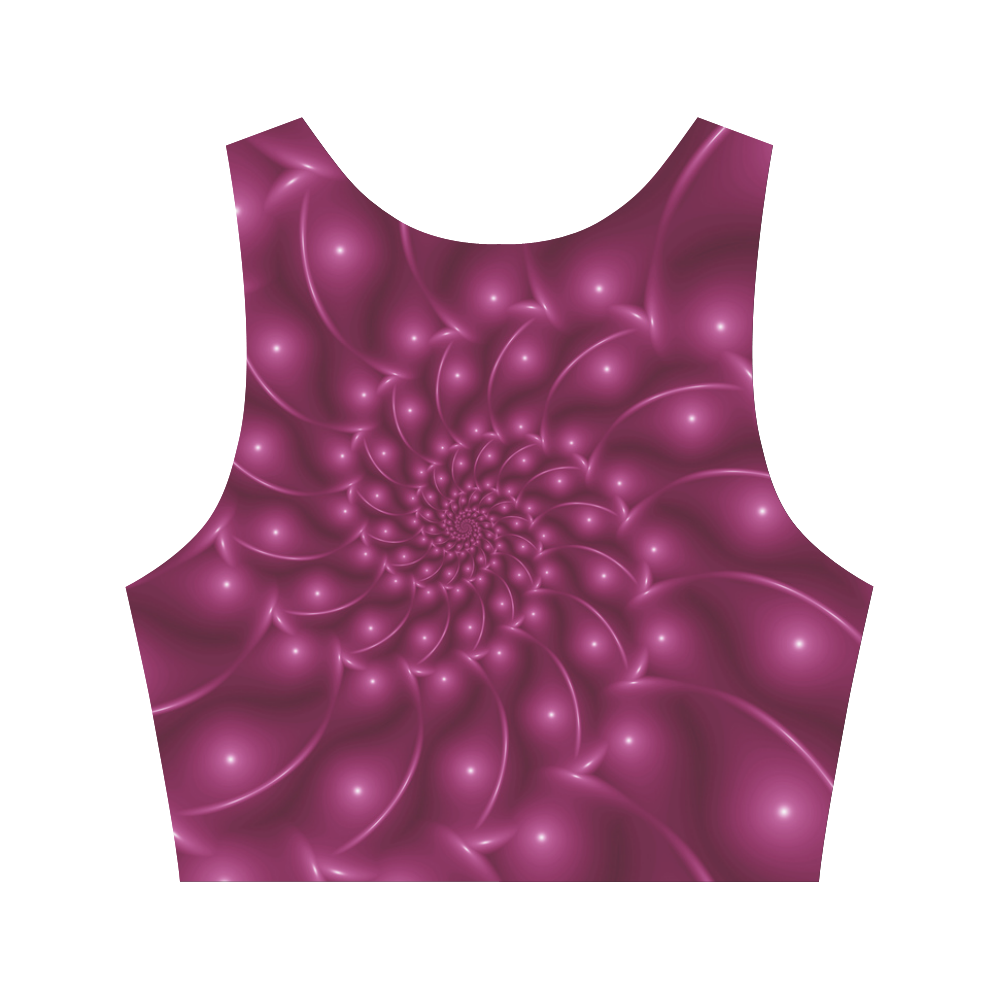 Glossy Plum Pink Spiral Fractal Women's Crop Top (Model T42)