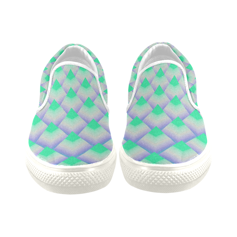 3D Geometric Green Pyramids Men's Unusual Slip-on Canvas Shoes (Model 019)