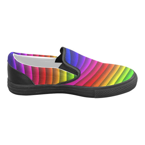 Glossy Rainbow Stripes Men's Slip-on Canvas Shoes (Model 019)