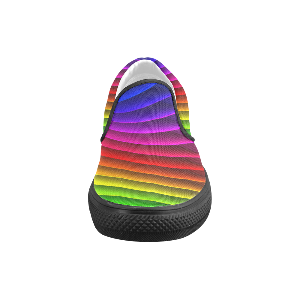 Glossy Rainbow Stripes Men's Slip-on Canvas Shoes (Model 019)