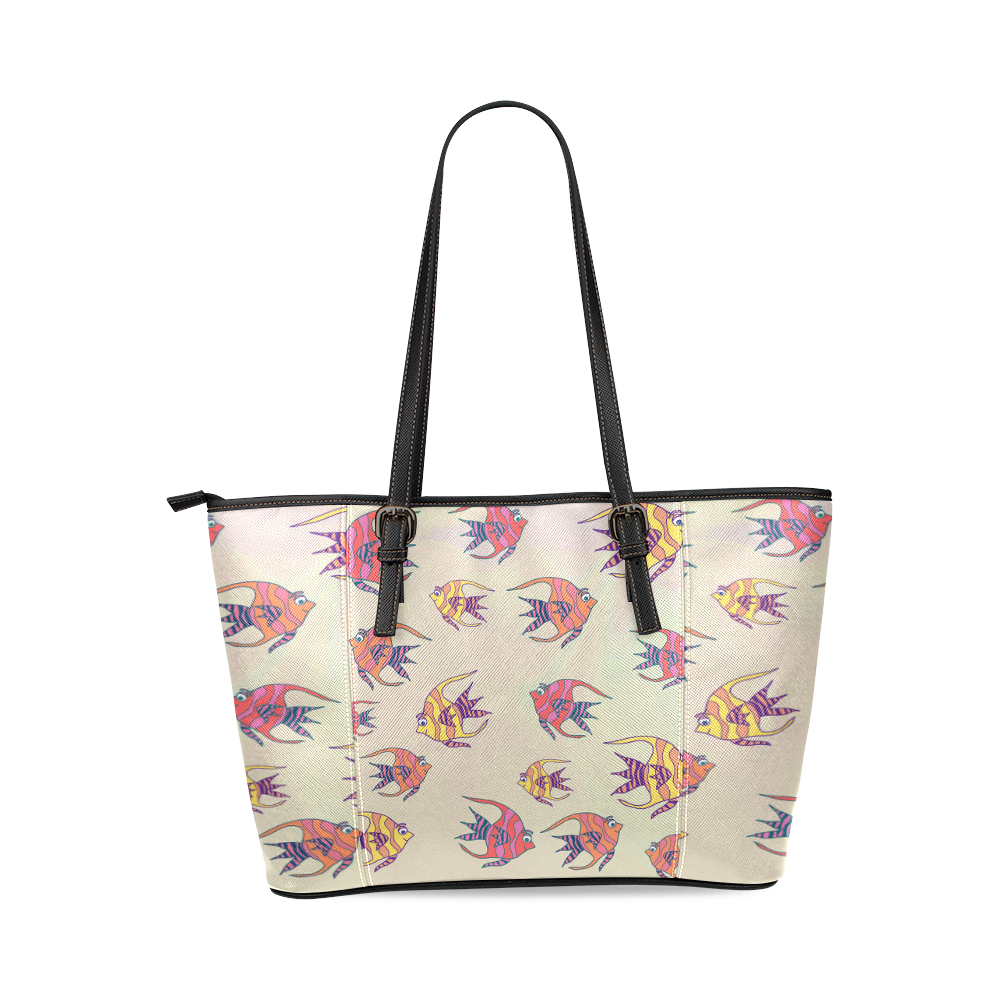 Angel Fish Leather Tote Bag/Small (Model 1640)