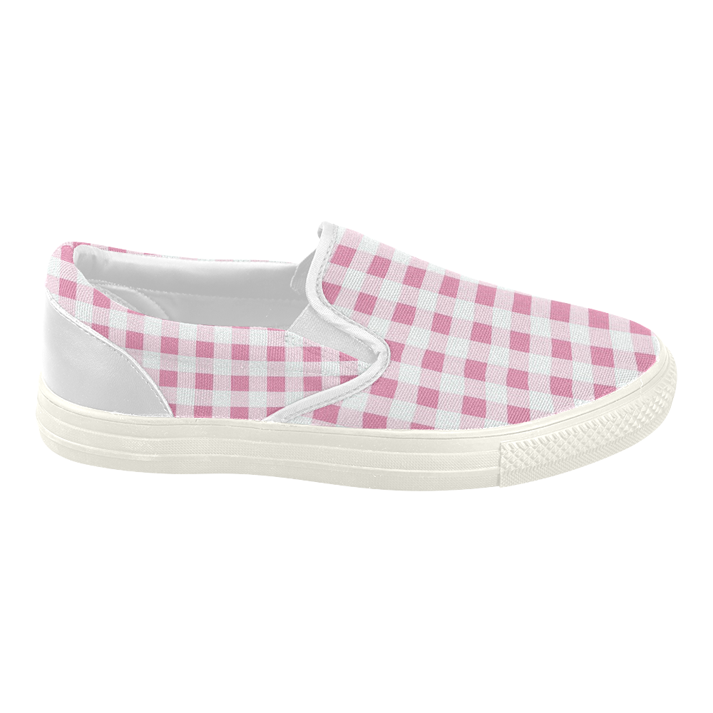 Petal Pink Gingham Women's Slip-on Canvas Shoes (Model 019)