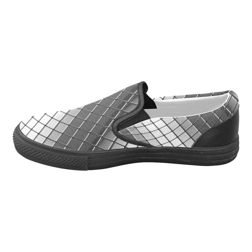 Abstract 3d Silver Chrome Cubes Men's Unusual Slip-on Canvas Shoes (Model 019)