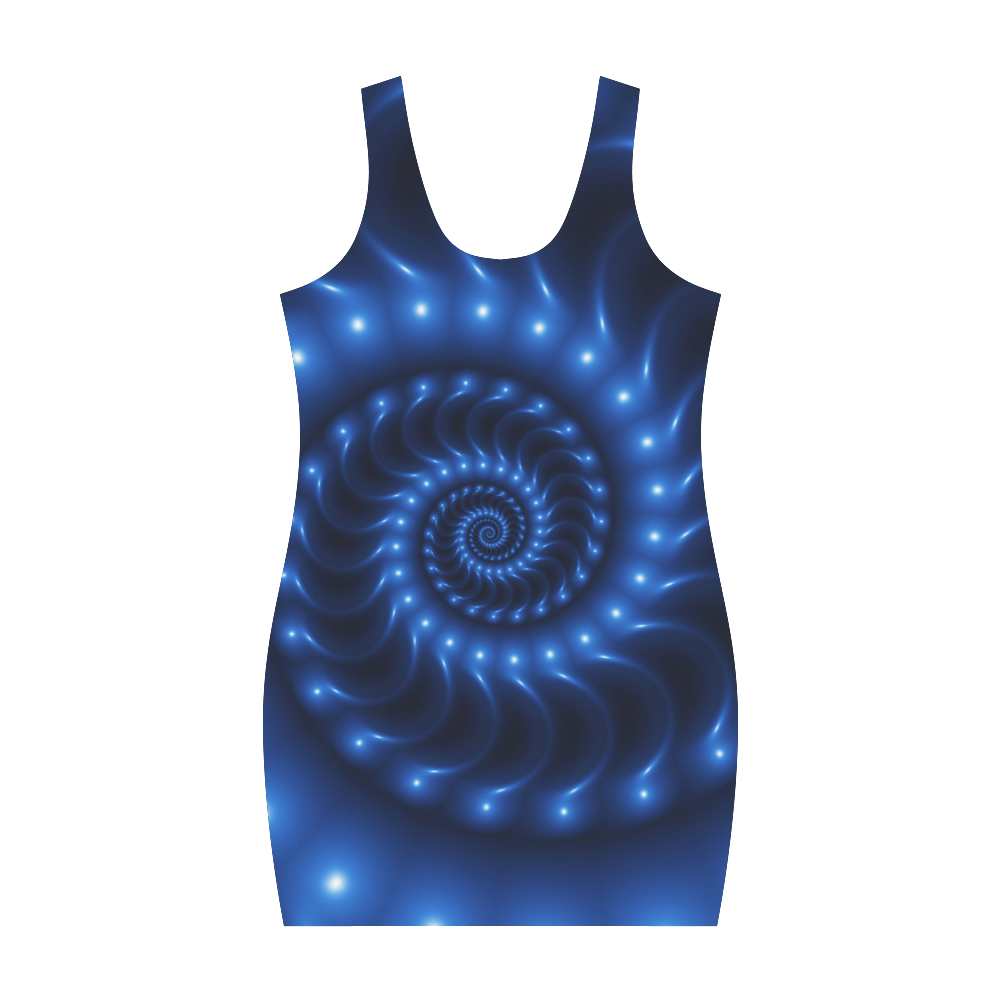 Glossy Blue Spiral Fractal Medea Vest Dress (Model D06)