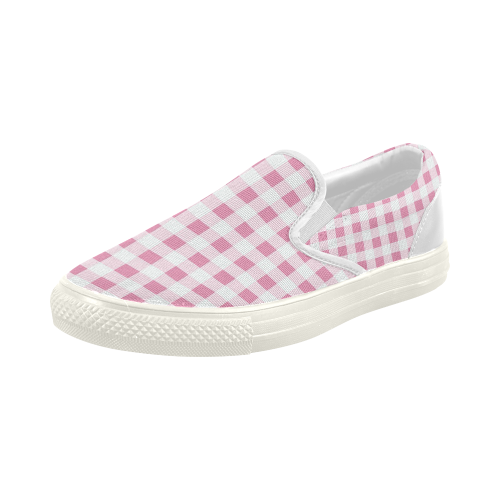 Petal Pink Gingham Women's Slip-on Canvas Shoes (Model 019)