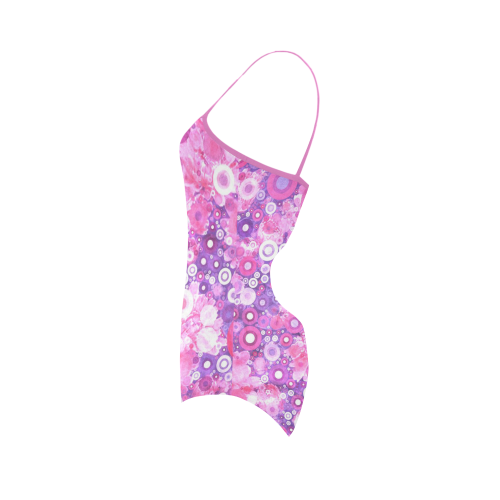 lovely allover ring shapes flowers hot  pink Strap Swimsuit ( Model S05)