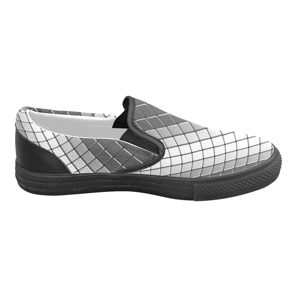 Abstract 3d Silver Chrome Cubes Men's Slip-on Canvas Shoes (Model 019)