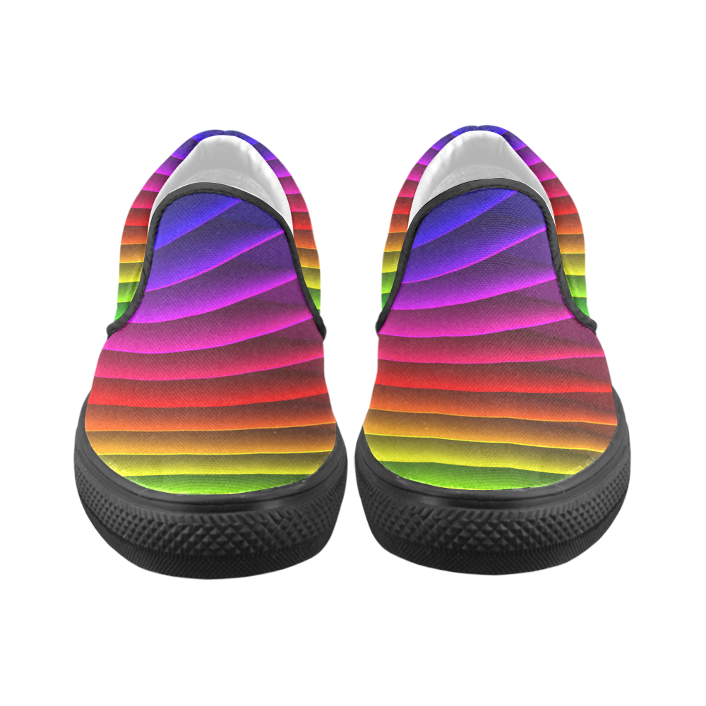 Glossy Rainbow Stripes Men's Unusual Slip-on Canvas Shoes (Model 019)