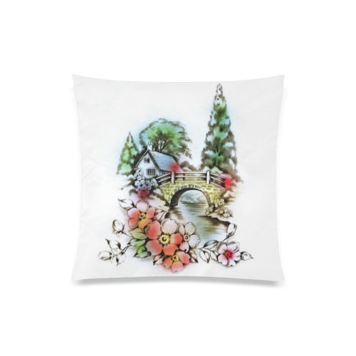 Vintage Home and Flower Garden with Bridge Custom Zippered Pillow Case 20"x20"(Twin Sides)
