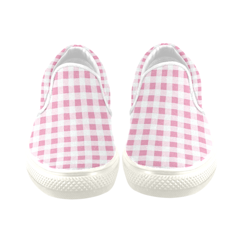 Petal Pink Gingham Women's Unusual Slip-on Canvas Shoes (Model 019)