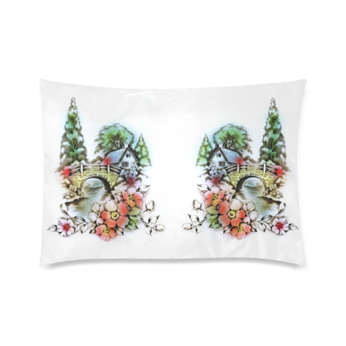 Vintage Home and Flower Garden with Bridge Custom Zippered Pillow Case 20"x30"(Twin Sides)
