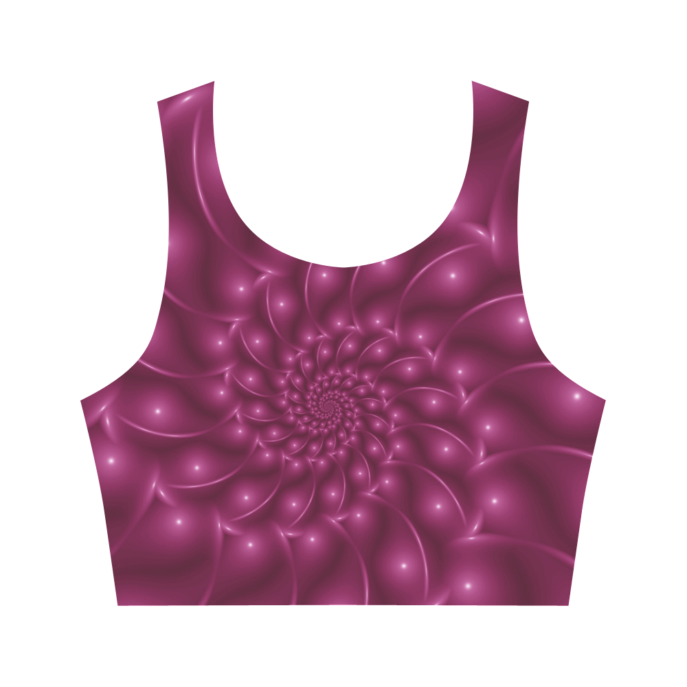 Glossy Plum Pink Spiral Fractal Women's Crop Top (Model T42)