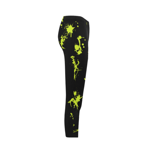 Paint splatters green black VAS2 Capri Legging (Model L02)