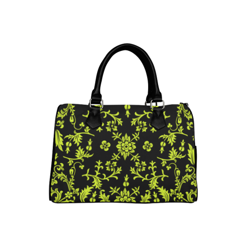 Floral pattern lime black VAS2 Boston Handbag (Model 1621)