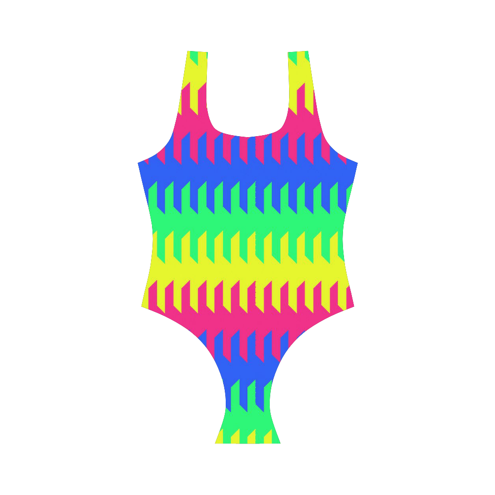 modern chevron pattern 9 Vest One Piece Swimsuit (Model S04)