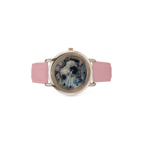 Abstract Blue Grunge Soccer Women's Rose Gold Leather Strap Watch(Model 201)